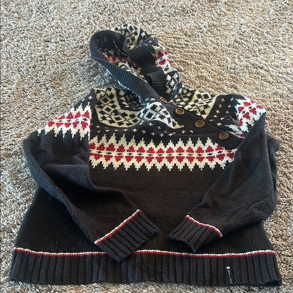 Burton Sweaters - Burton Black and Red Patterned Hooded Sweater size medium